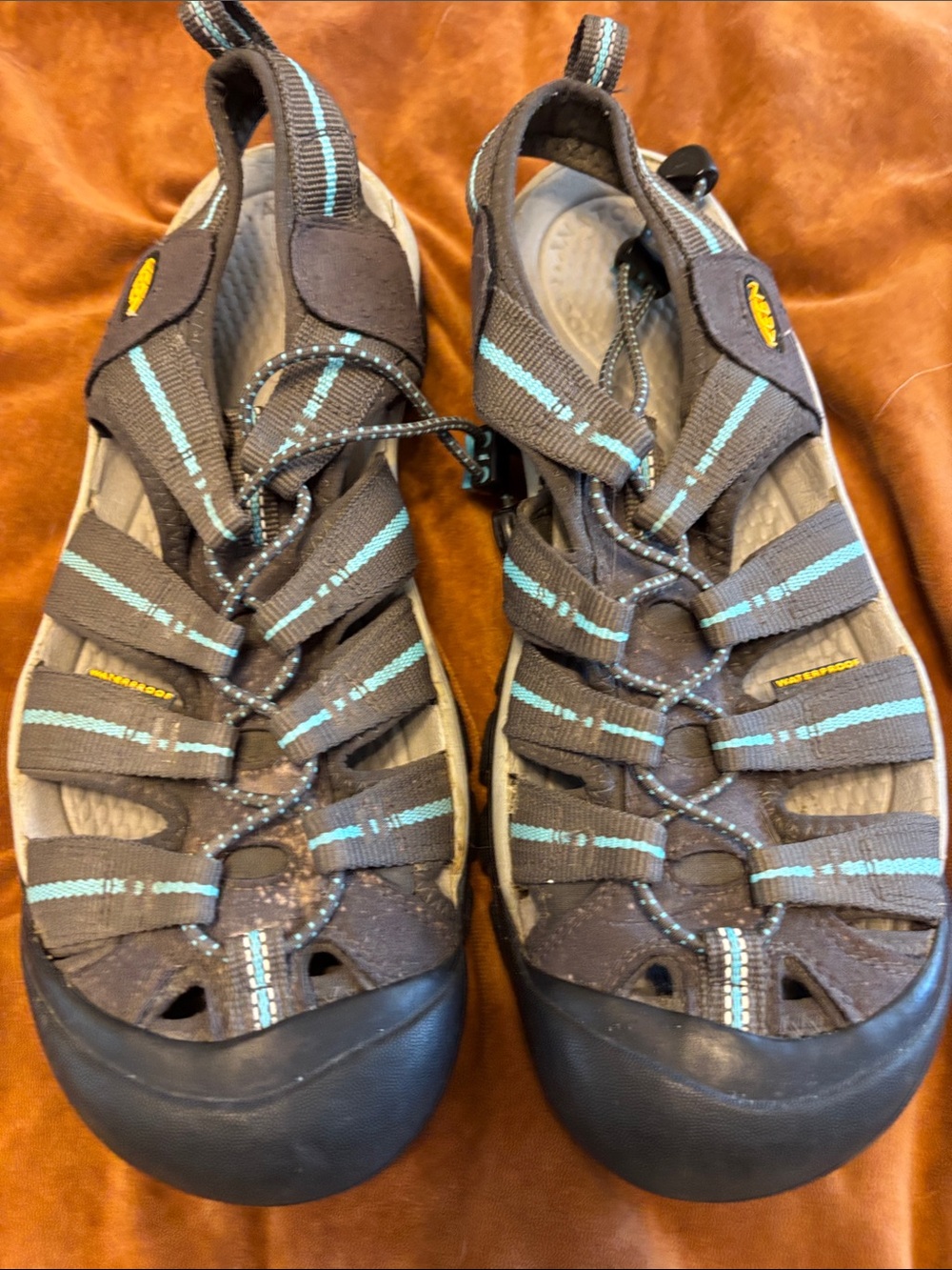 Keen Gray Sandals with Light Blue Stripes
